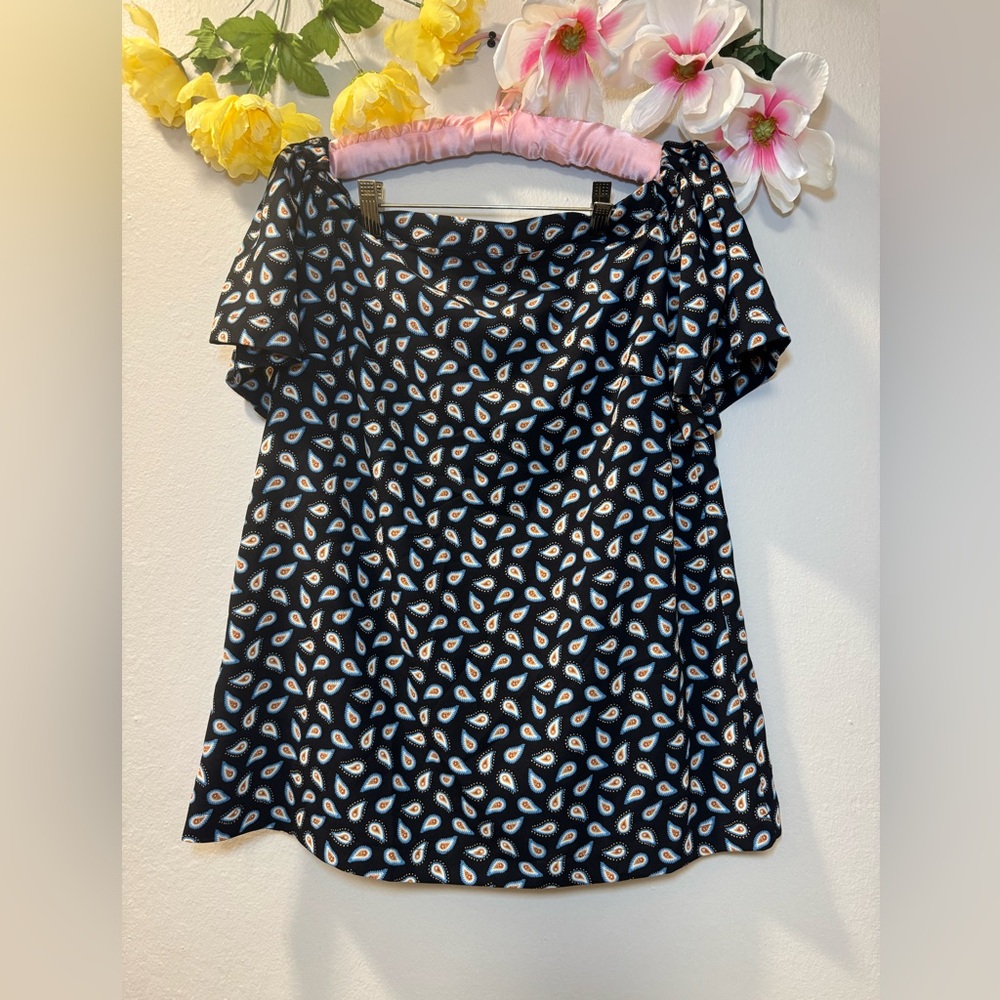 Pleione Black Paisley-Print Short Sleeve Tunic